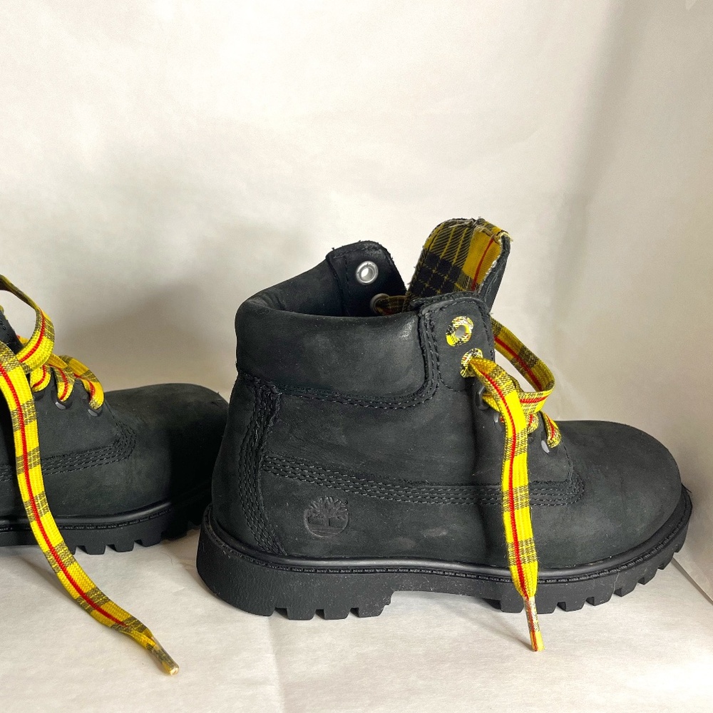 Timberland Waterproof Boots Black/Yellow Plaid Laces Nubuck Toddler Boys Sz 12